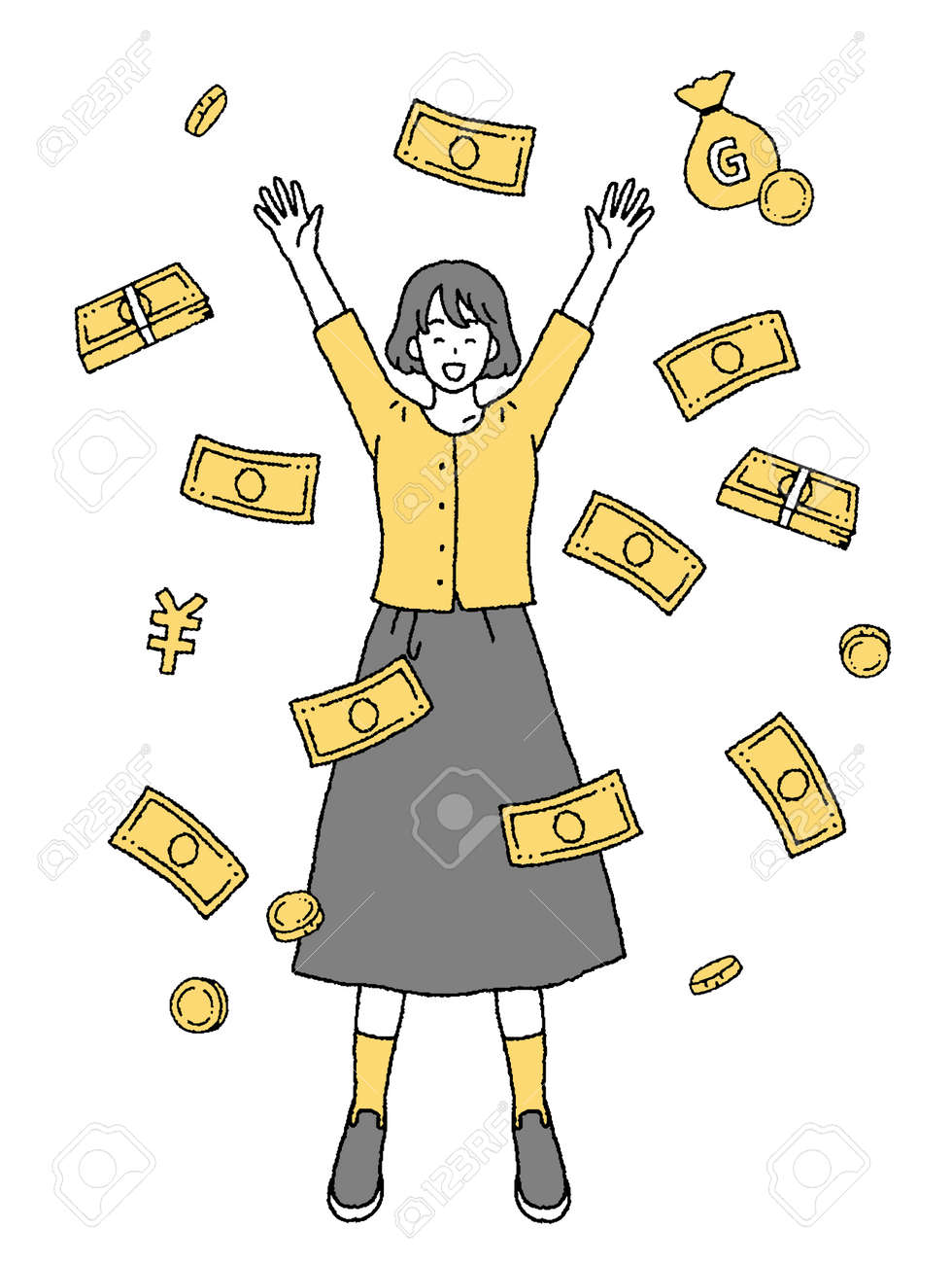 お金を稼ぐのが幸せな女性のイラストのイラスト素材・ベクター Image 164935464