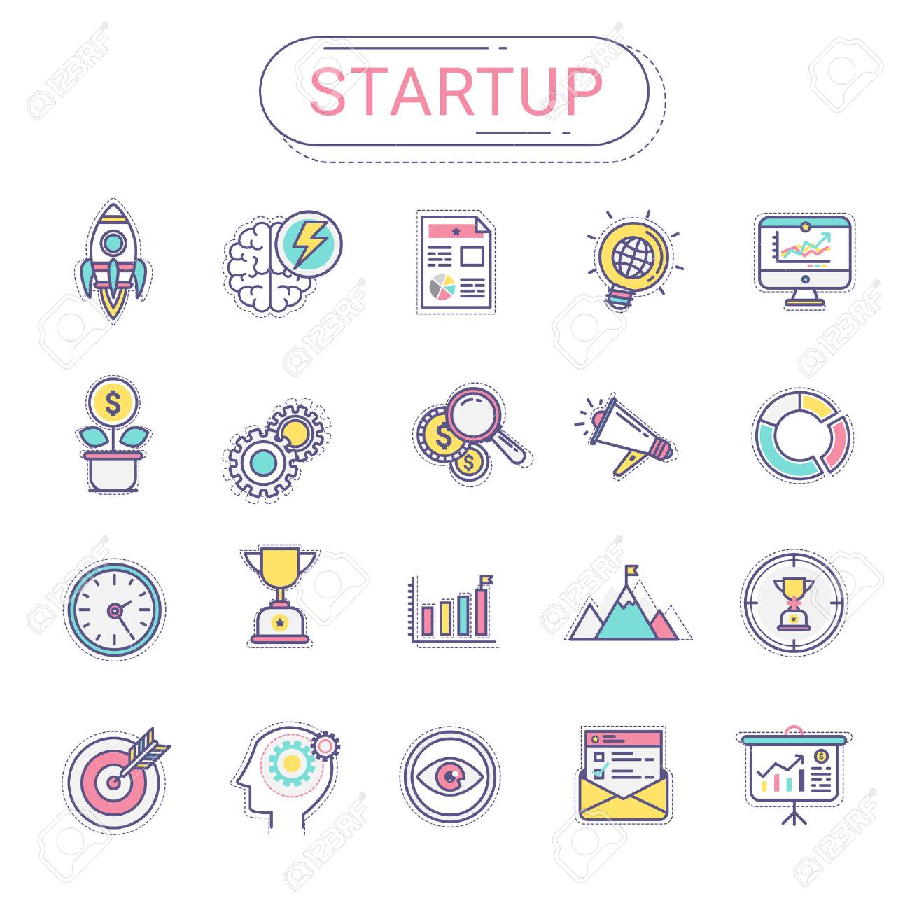 startup icons set of new business icons contains rocket icons