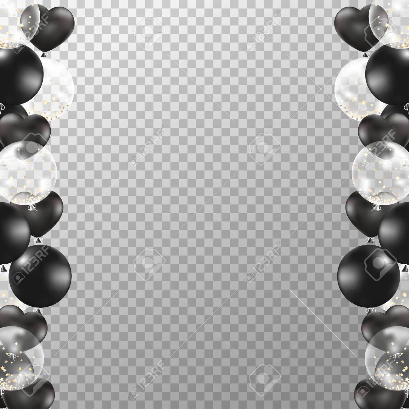 Realistic Balloons Frame With Transparent Background. Black And White Party  Balloons Vector For Decorations Wedding, Birthday, Celebration And  Anniversary Card Design. Royalty Free SVG, Cliparts, Vectors, and Stock  Illustration. Image 120856875., image size:1300x1300