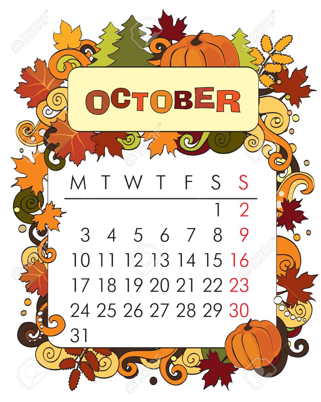 Beautiful Vector Decorative Frame For Calendar - October Royalty Free SVG,  Cliparts, Vectors, and Stock Illustration. Image 44102442., image size:1039x1300