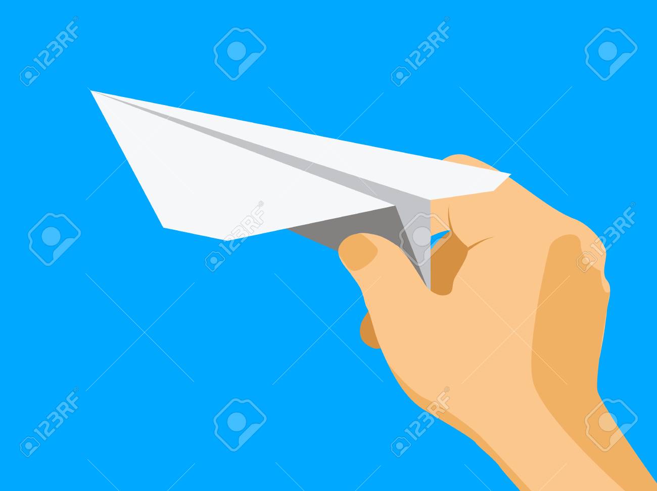 青い空を背景紙飛行機と子供手 のイラスト素材 ベクタ Image