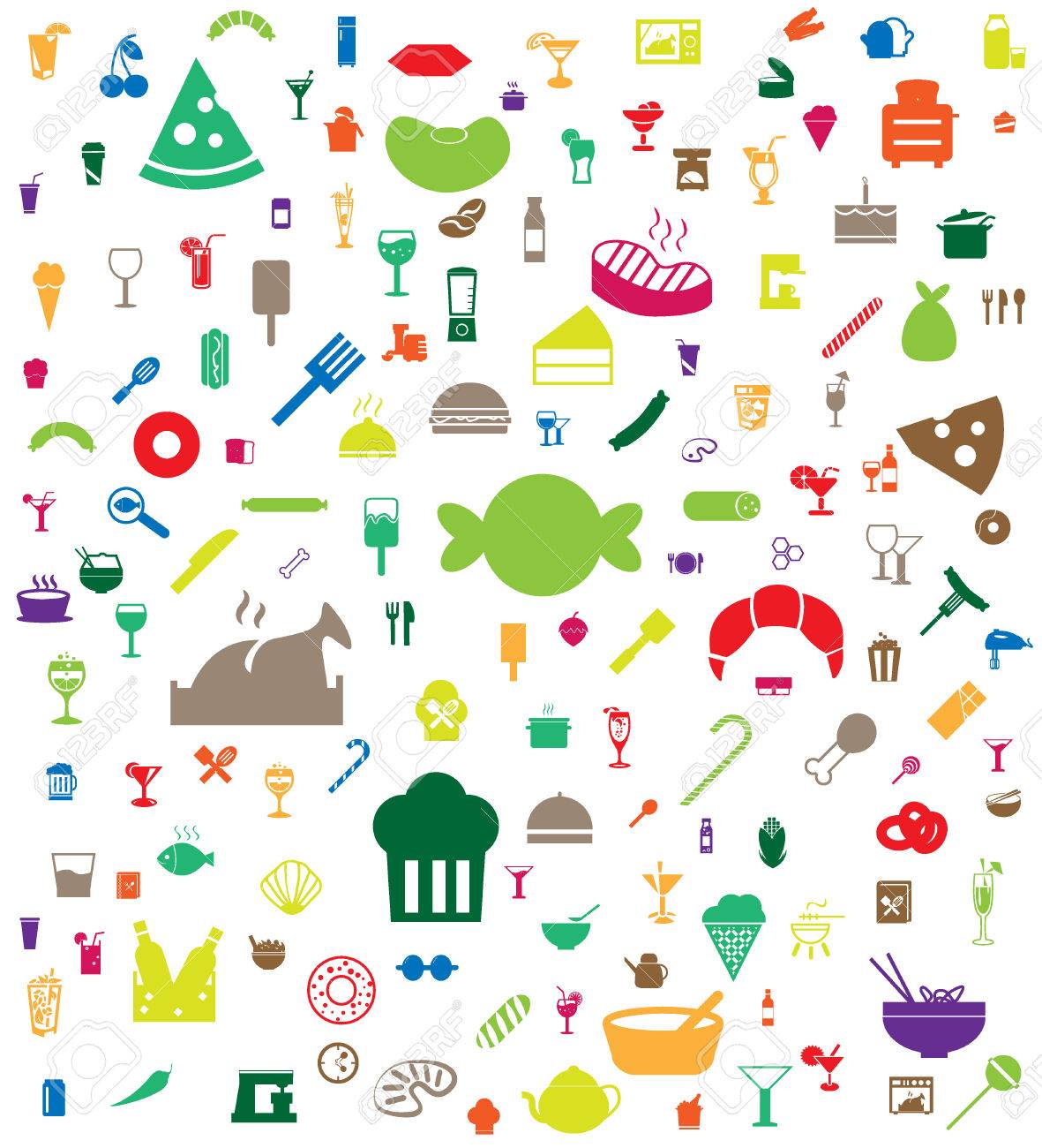 食べ物や飲み物のアイコン背景のイラスト素材 ベクタ Image