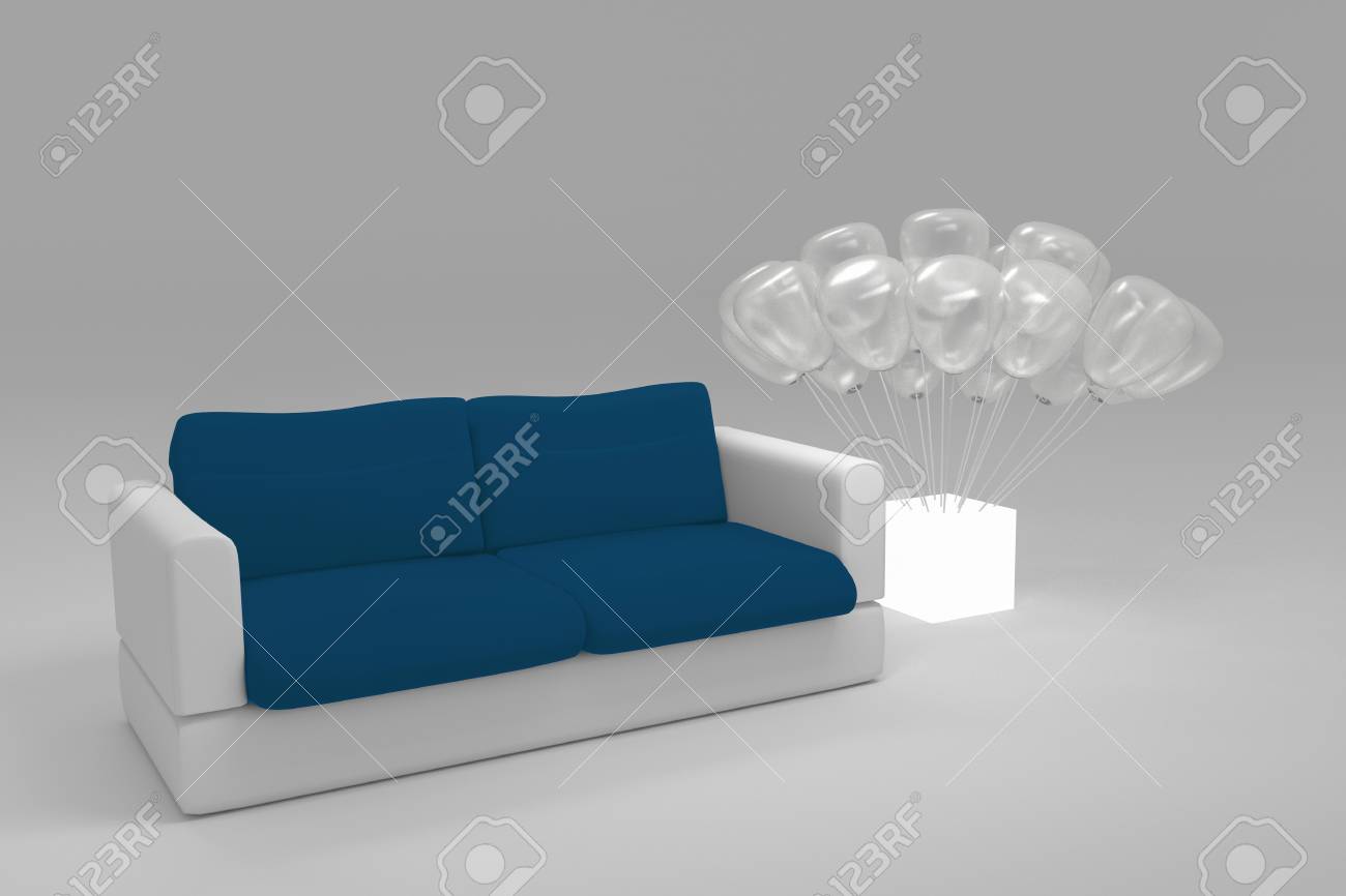 Close Up Blue And White Polygonal Modern Style Sofa With Translucent Close Up Blue And White Polygonal Modern Style Sofa With Translucent