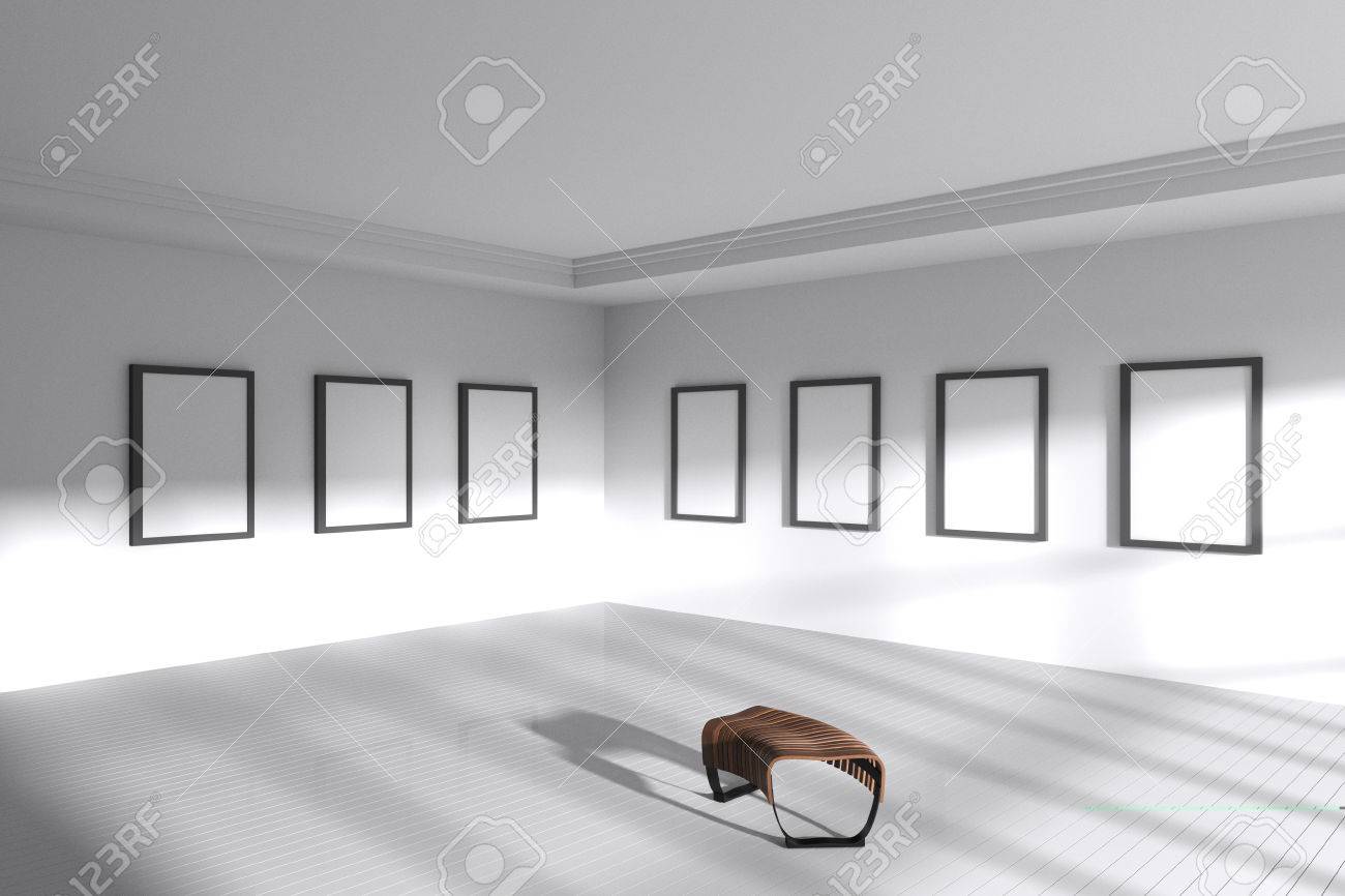 3D Rendering : Illustration Of Abstract Architecture White Room Interior,  Empty White Room Corner With Wall And Wooden Tile Floor. Sunlight From  Window. Empty Gallery Room. Minimalism Interior Style Stock Photo, Picture