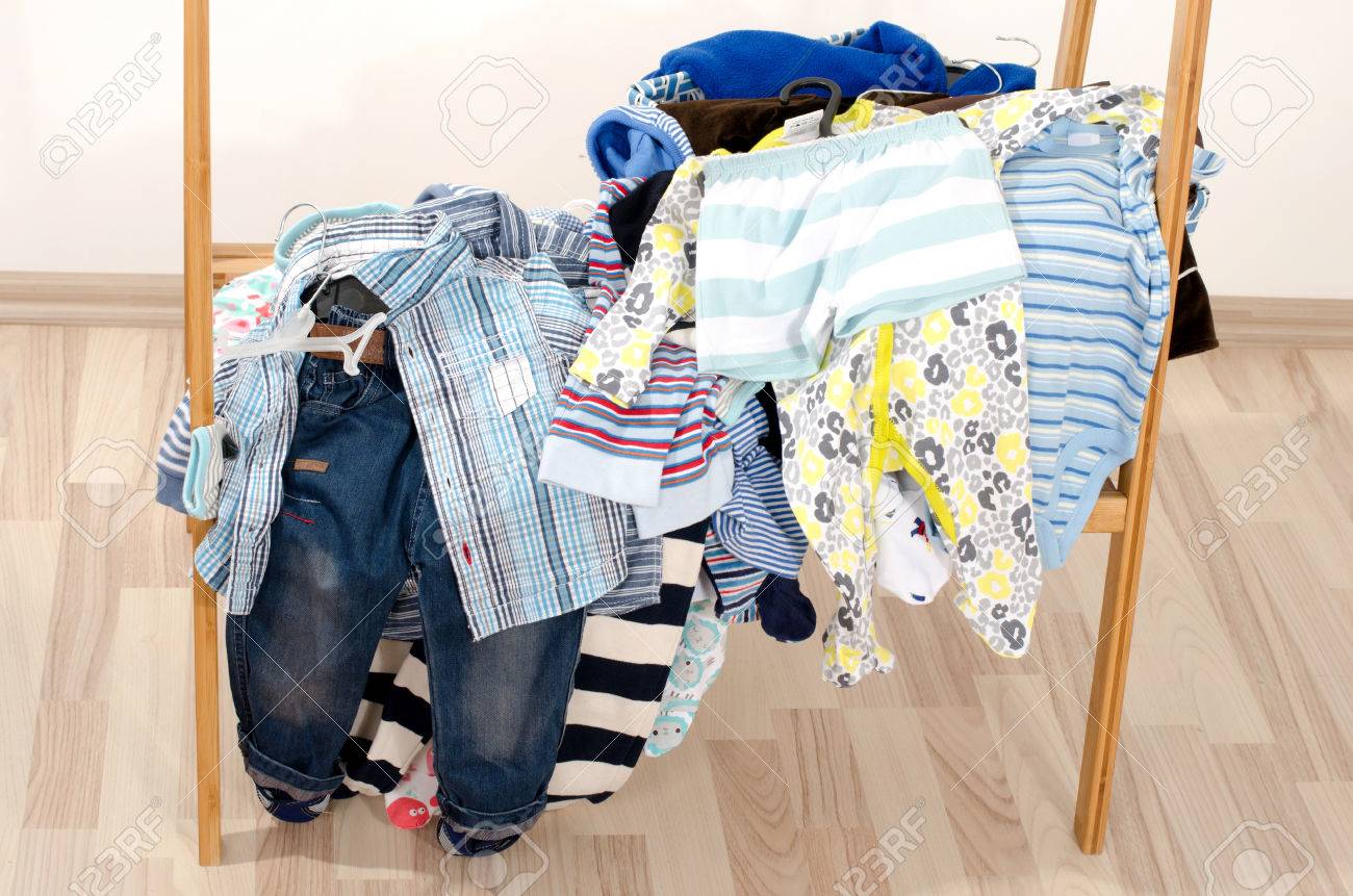 Wardrobe Of Newborn Kids Toddlers Babies Many T Shirts Pants