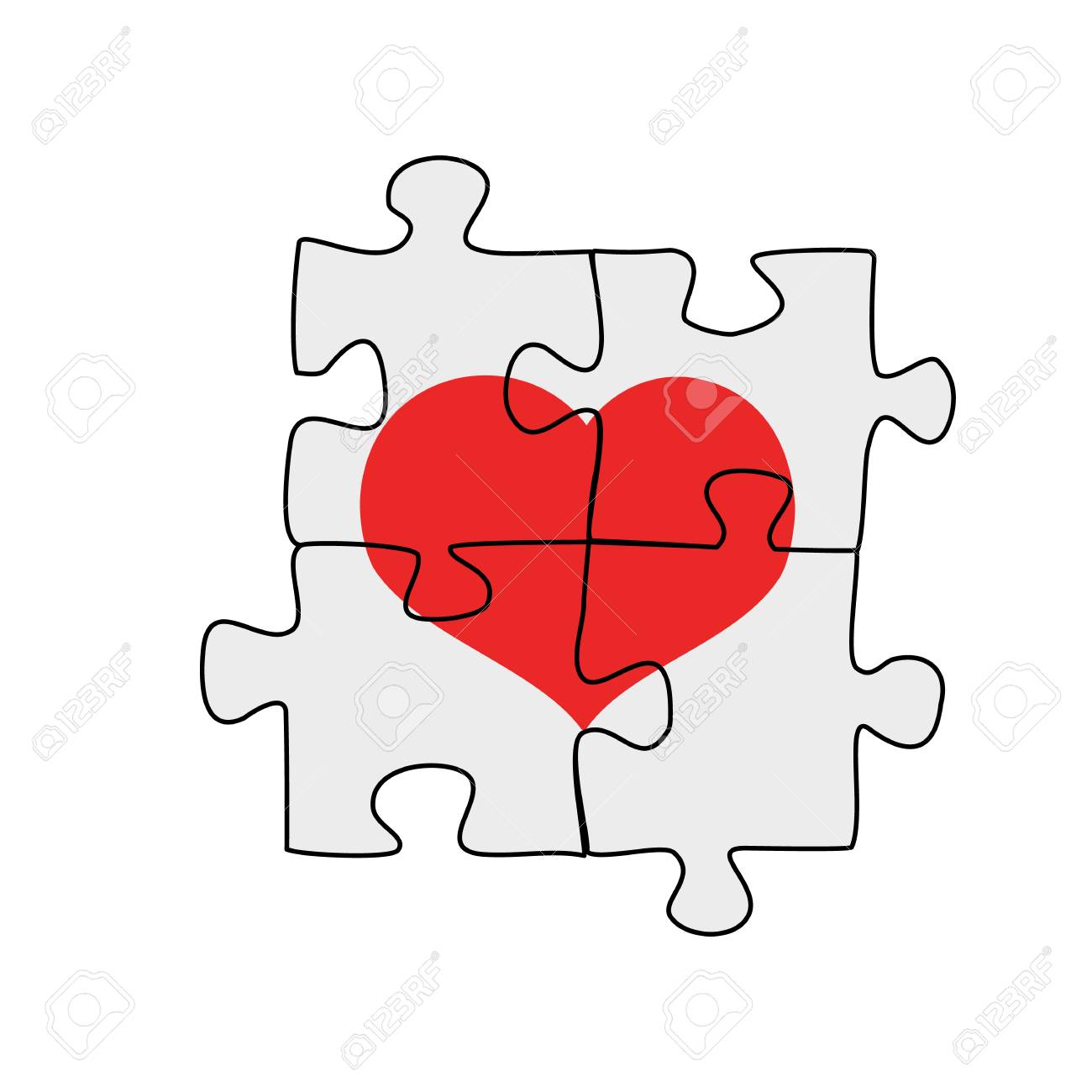 Four Connected Puzzle Pieces With A Heart On It, Vector Illustration On A  White Background Royalty Free SVG, Cliparts, Vectors, and Stock  Illustration. Image 93713623., image size:1300x1300