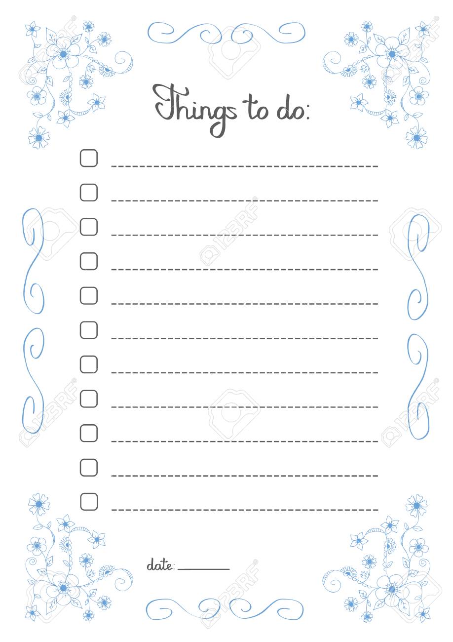 hand writing things to do list in a blue flower frame check list things to do