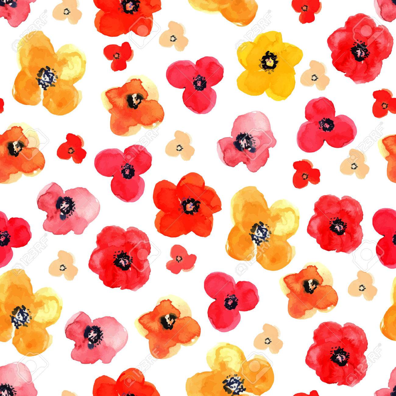 ベクトル イラスト花のシームレスです 白い背景の水彩画を描く上の赤と黄色の分離ポピー のイラスト素材 ベクタ Image