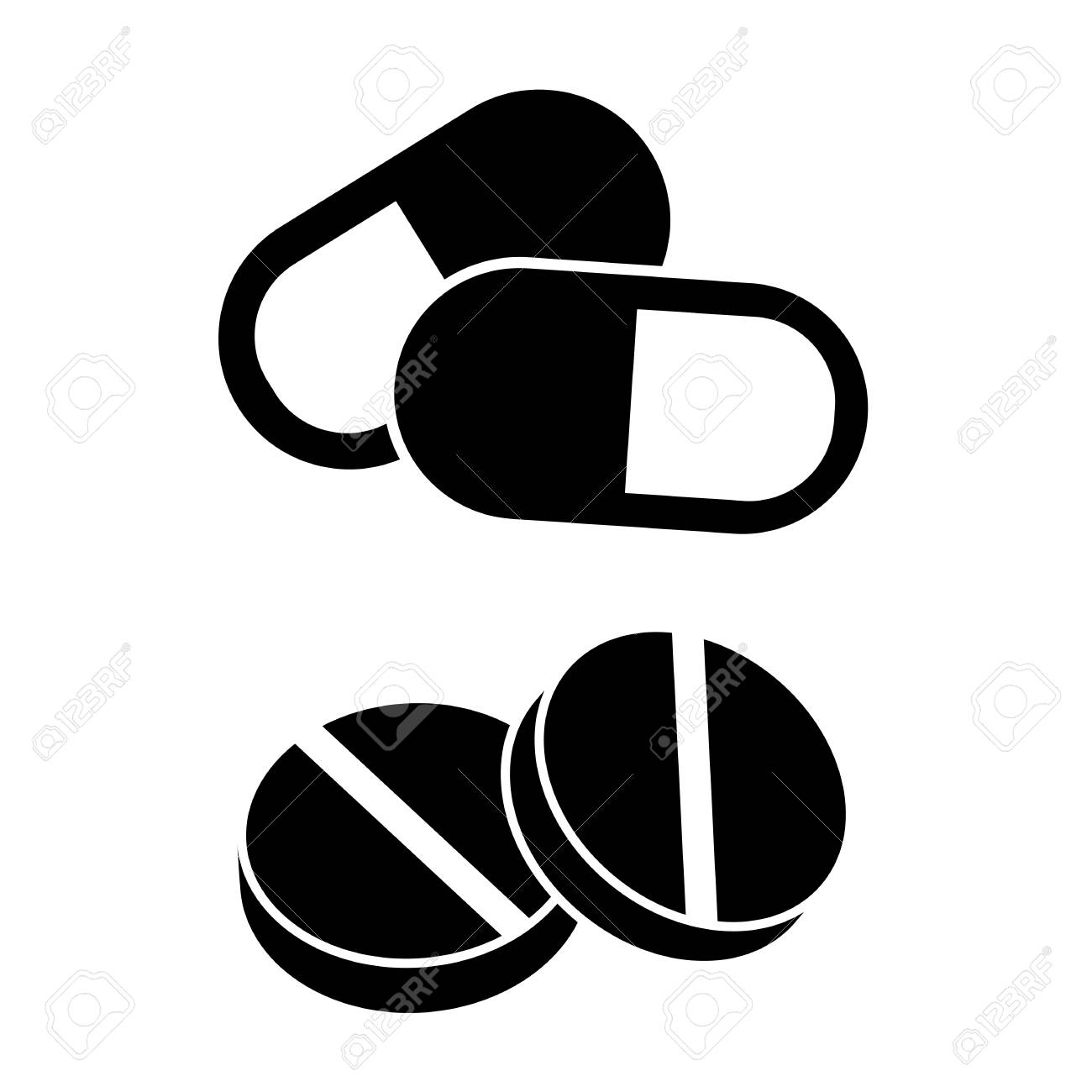 黒と白の錠剤のセット ベクトルイラストのイラスト素材 ベクタ Image