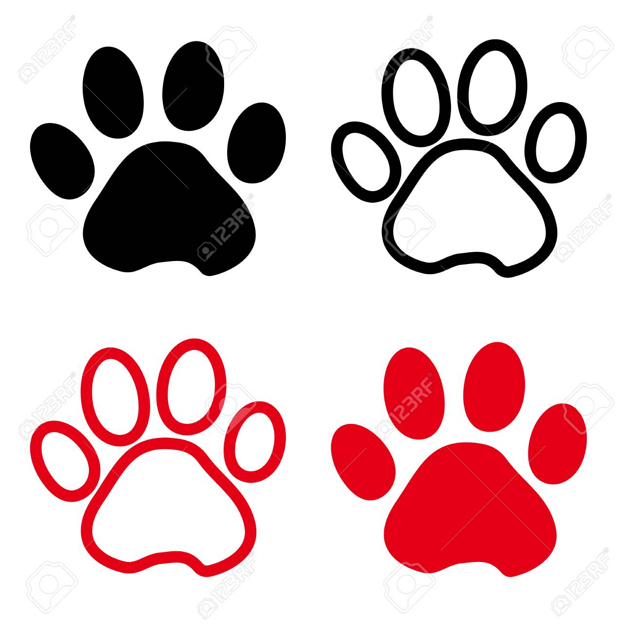 Colorful Set Of Silhouette Animal Paw Track. Outline And Flat Design. Vector  Illustration. Royalty Free SVG, Cliparts, Vectors, and Stock Illustration.  Image 92499745., image size:1300x1300