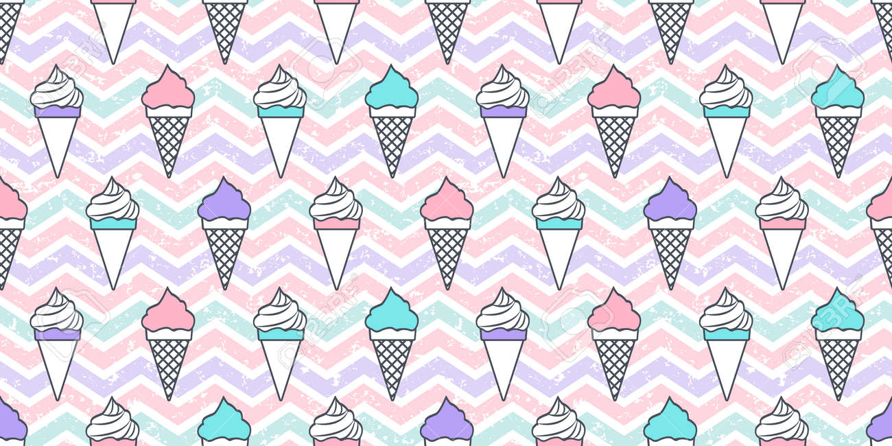 Ice Cream Cone Vector Seamless Pattern, Cute Summer Background, Cartoon  Food Print, Funny Sweet Wallpaper. Pastel Grunge Wawe Texture. Vintage  Illustration Free Vector and graphic 186824186., image size:1300x650