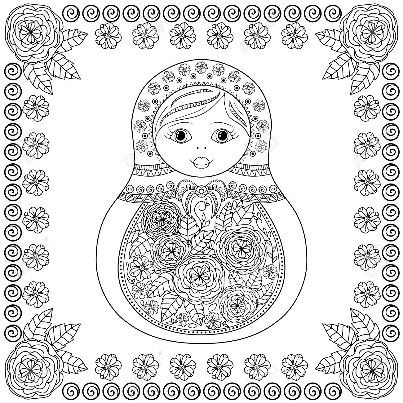 Livre coloriage pour adultes et enfants poupée russe matrioshka Zentangle dessiné   la main