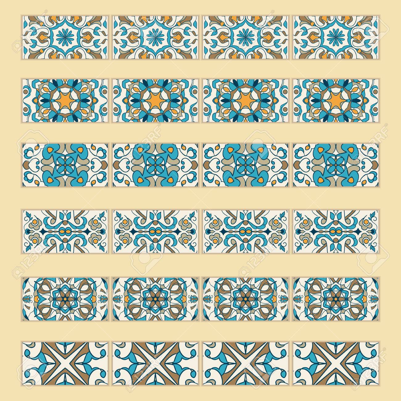 Vector Set Of Decorative Tile Borders Collection Of Colored