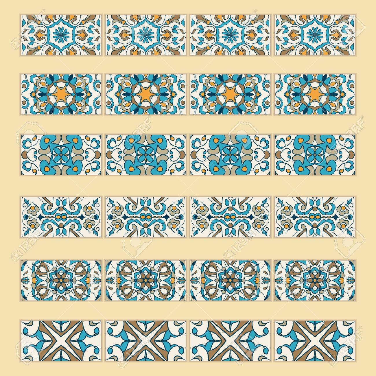 Vector Set Of Decorative Tile Borders Collection Of Colored