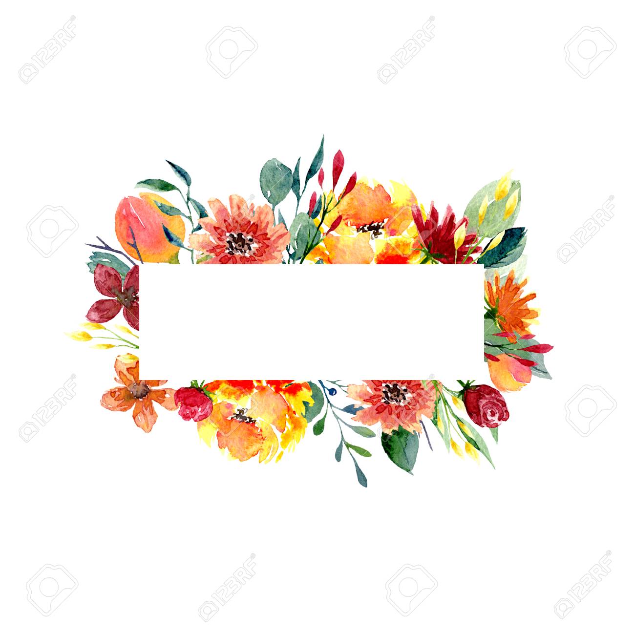 Watercolor Floral Frame Background With Fresh Foliage Bright