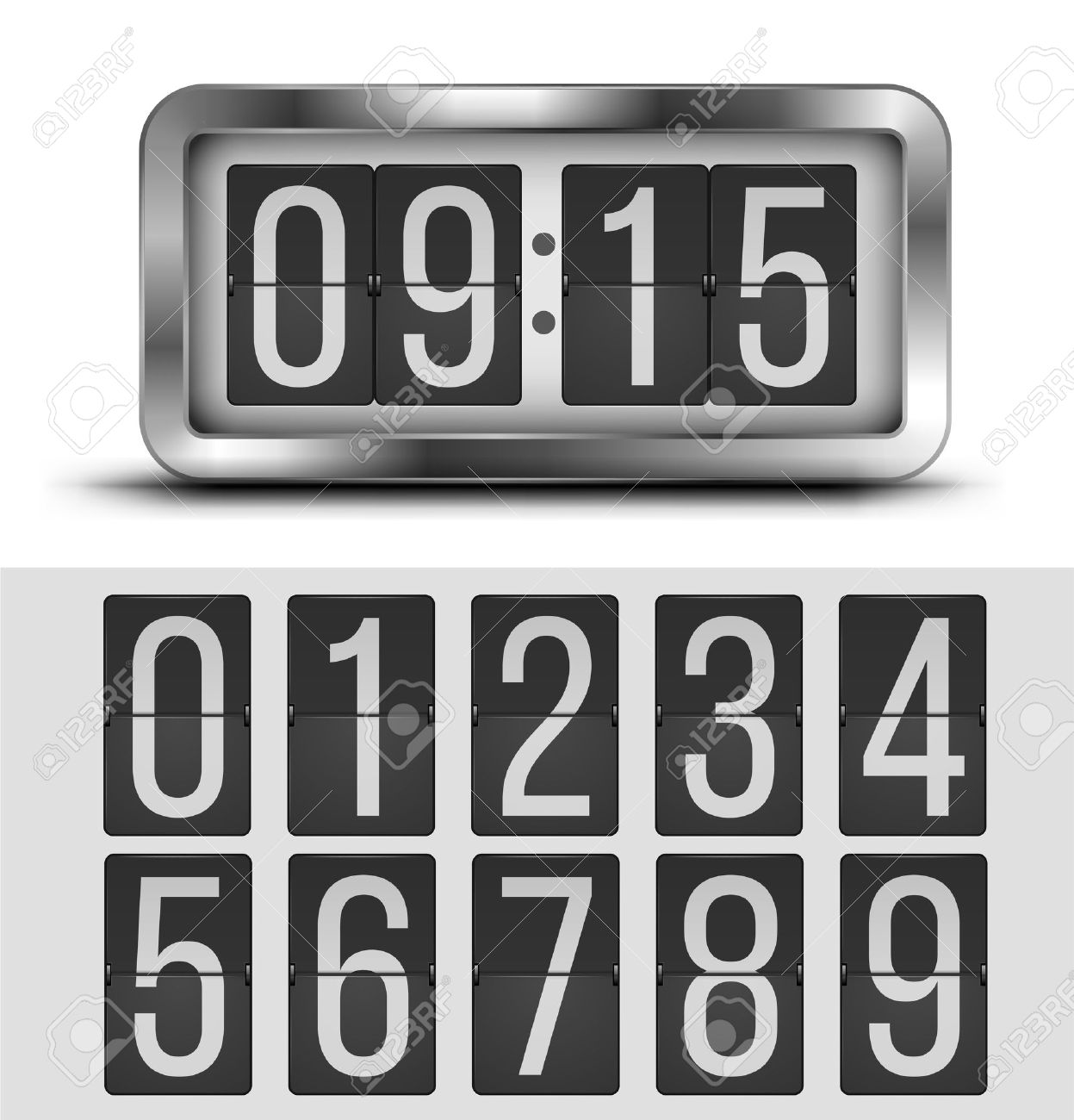 analog flip clock silver retro design with numbers template