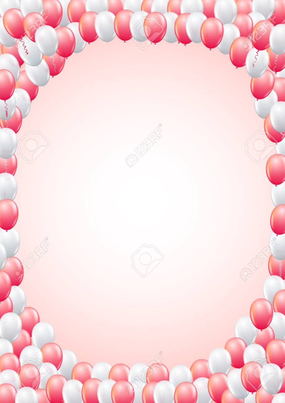 Rose Et Ballons De Couleur Rouge Top Encadrees Modele De Page Pour L Anniversaire Ou Invitation De Partie Vecteur De Fond Clip Art Libres De Droits Vecteurs Et Illustration Image