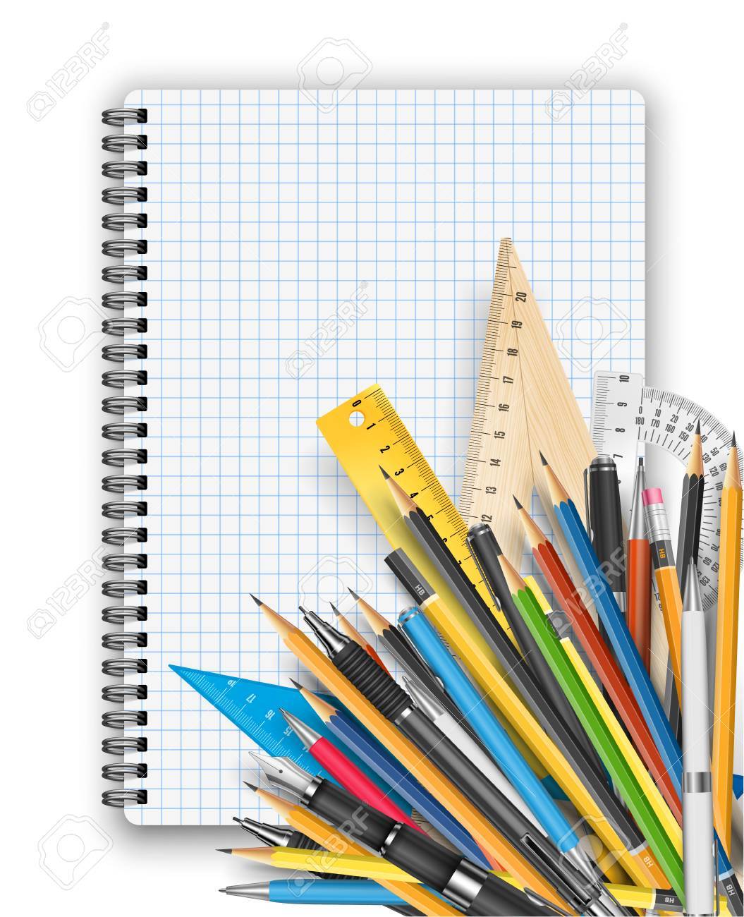 back to school theme notebook rulers pens and pencils royalty free