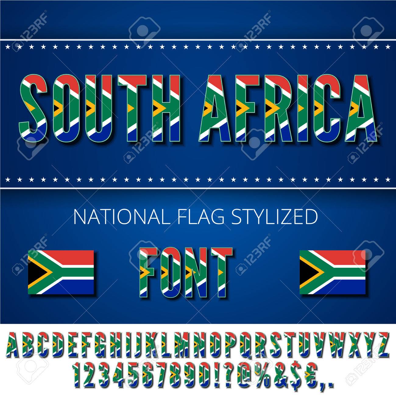 南アフリカ共和国の国旗には フォントが様式化されました アルファベットと数字でベクトルを設定のイラスト素材 ベクタ Image