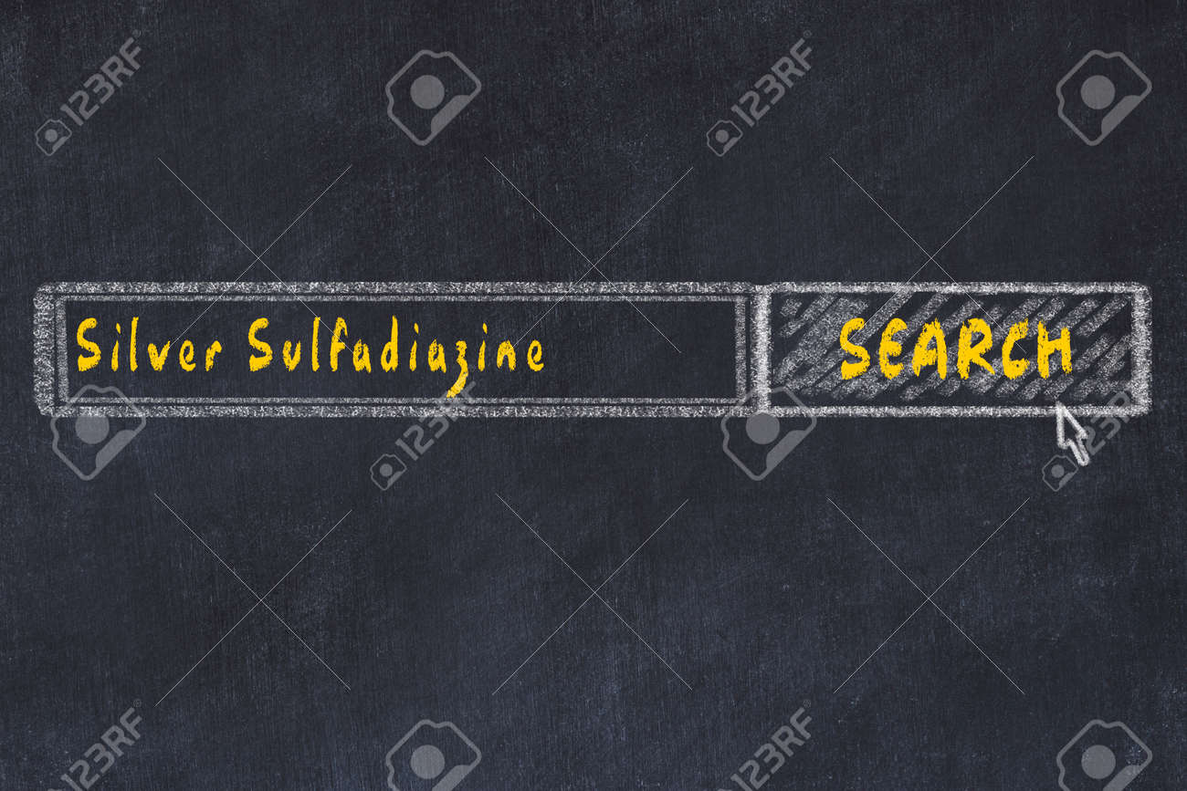 Medical concept. Chalk drawing of a search engine window looking for drug silver sulfadiazine. - 124267559 Medical concept. Chalk drawing of a search engine window looking for drug silver sulfadiazine. - 124267559