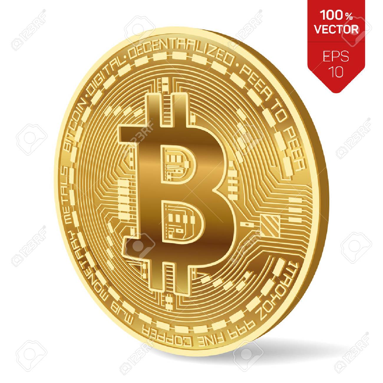 Bitcoin. 3D 아이소 메트릭 실제 비트 동전입니다. 디지털 통화. Cryptocurrency. 흰색 배경에 고립 된  Bitcoin 기호로 황금 동전. 주식 벡터 일러스트 레이 션. 로열티 무료 사진, 그림, 이미지 그리고 스톡포토그래피. Image  89096724