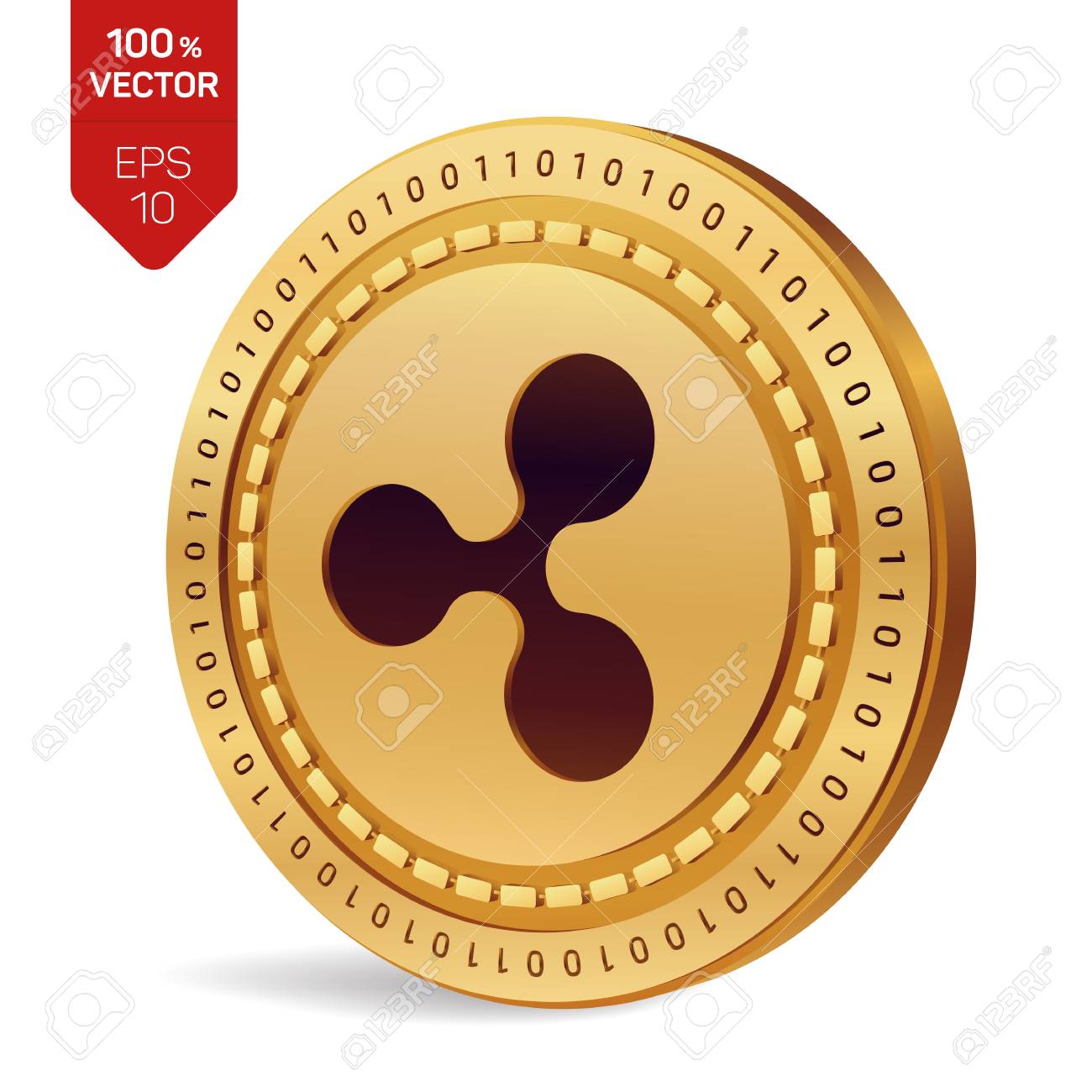 리플. 3D 아이소 메트릭 실제 동전. 디지털 통화. 암호 화폐. 리플 기호 흰색 배경에 고립 된 황금 동전. 벡터 일러스트 레이 션  로열티 무료 사진, 그림, 이미지 그리고 스톡포토그래피. Image 95388920