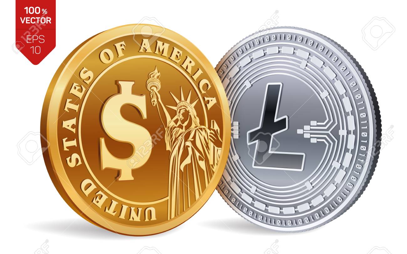 Litecoin. Moneda De Dólar. Monedas Físicas Isométricas 3D. Moneda Digital.  Criptomoneda. Monedas De Oro Y Plata Con Litecoin Y Símbolo De Dólar  Aislado Sobre Fondo Blanco. Ilustración Vectorial Ilustraciones svg,  vectoriales, clip