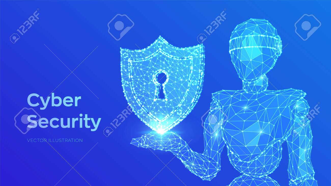 cyber security concept shield with keyhole icon internet bot internet bot