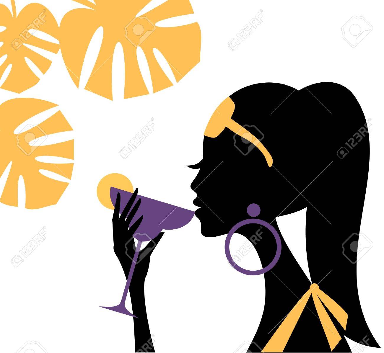 暑い夏の日に爽やかなカクテルを飲み 美しい若い女性のイラストのイラスト素材 ベクタ Image