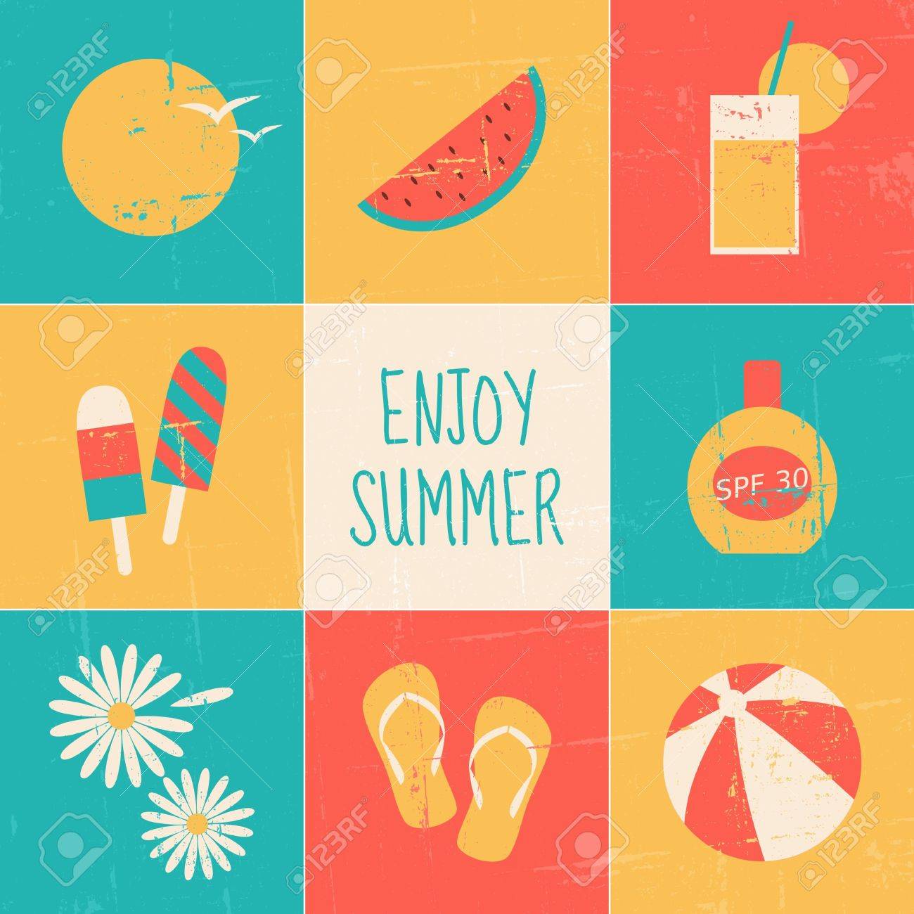 a set of nine minimalist summer themed cards royalty free cliparts