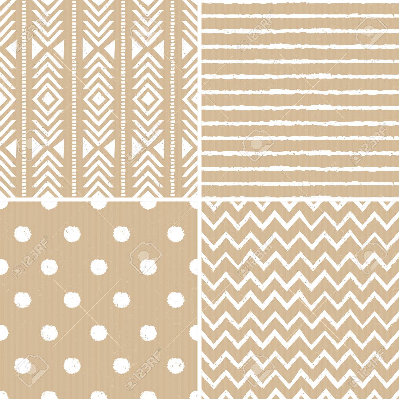 a set of four cardboard paper backgrounds with seamless aztec stripes with polka dots