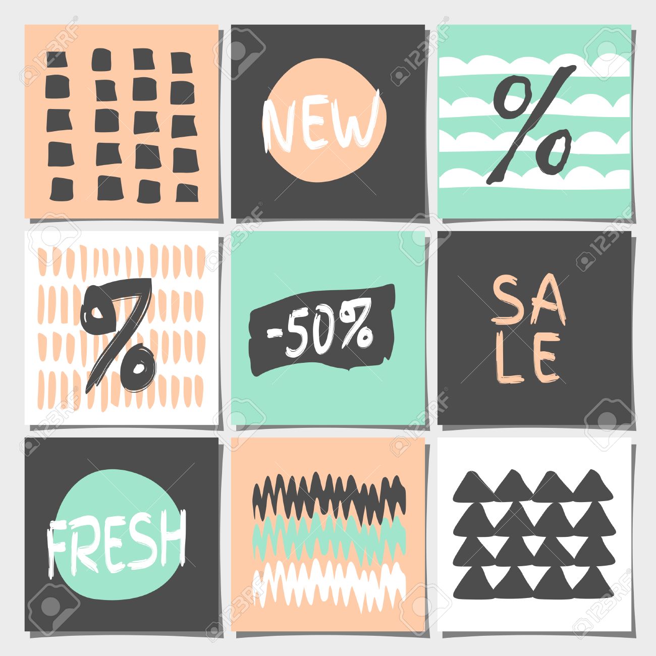 Un Ensemble De Neuf Dessins Géométriques Abstraits Dans Des Couleurs Pastel Shopping Les Ventes La Publicité Les étiquettes De Prix Et Des Modèles