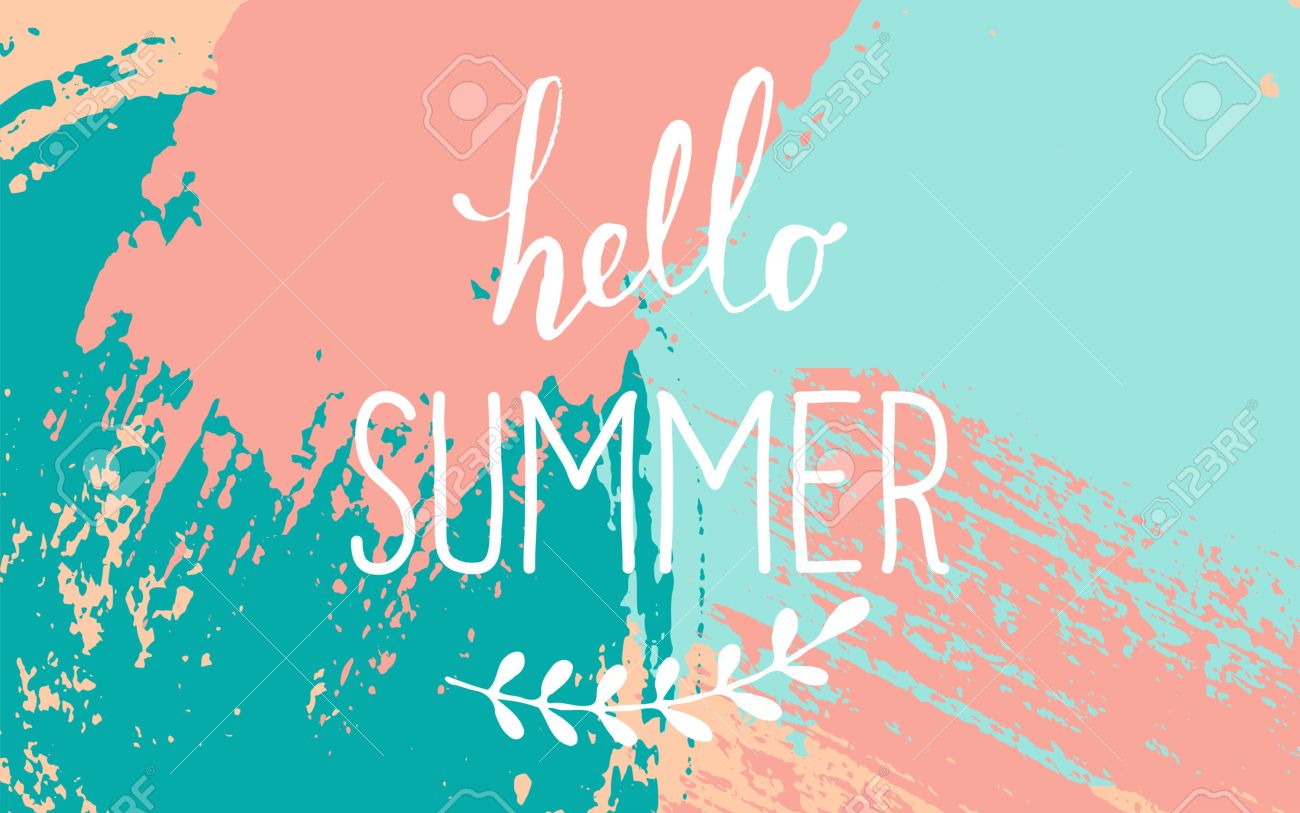 hand drawn brush strokes summer design pastel blue pink and