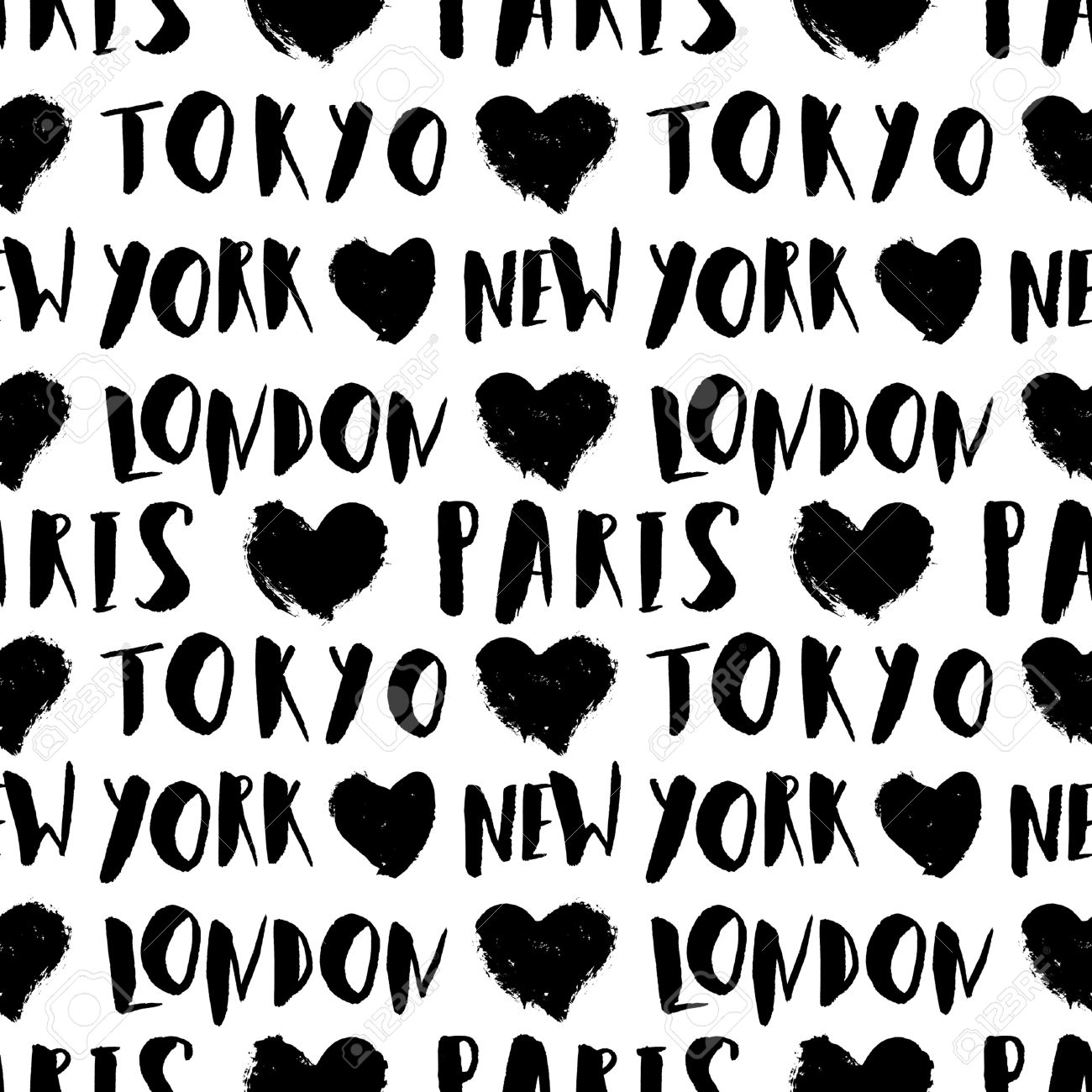 Typographic style seamless repeat pattern with hand lettered city names in black and white. Seamless travel background, greeting card template, poster, wrapping paper. - 51265337 Typographic style seamless repeat pattern with hand lettered city names in black and white. Seamless travel background, greeting card template, poster, wrapping paper. - 51265337