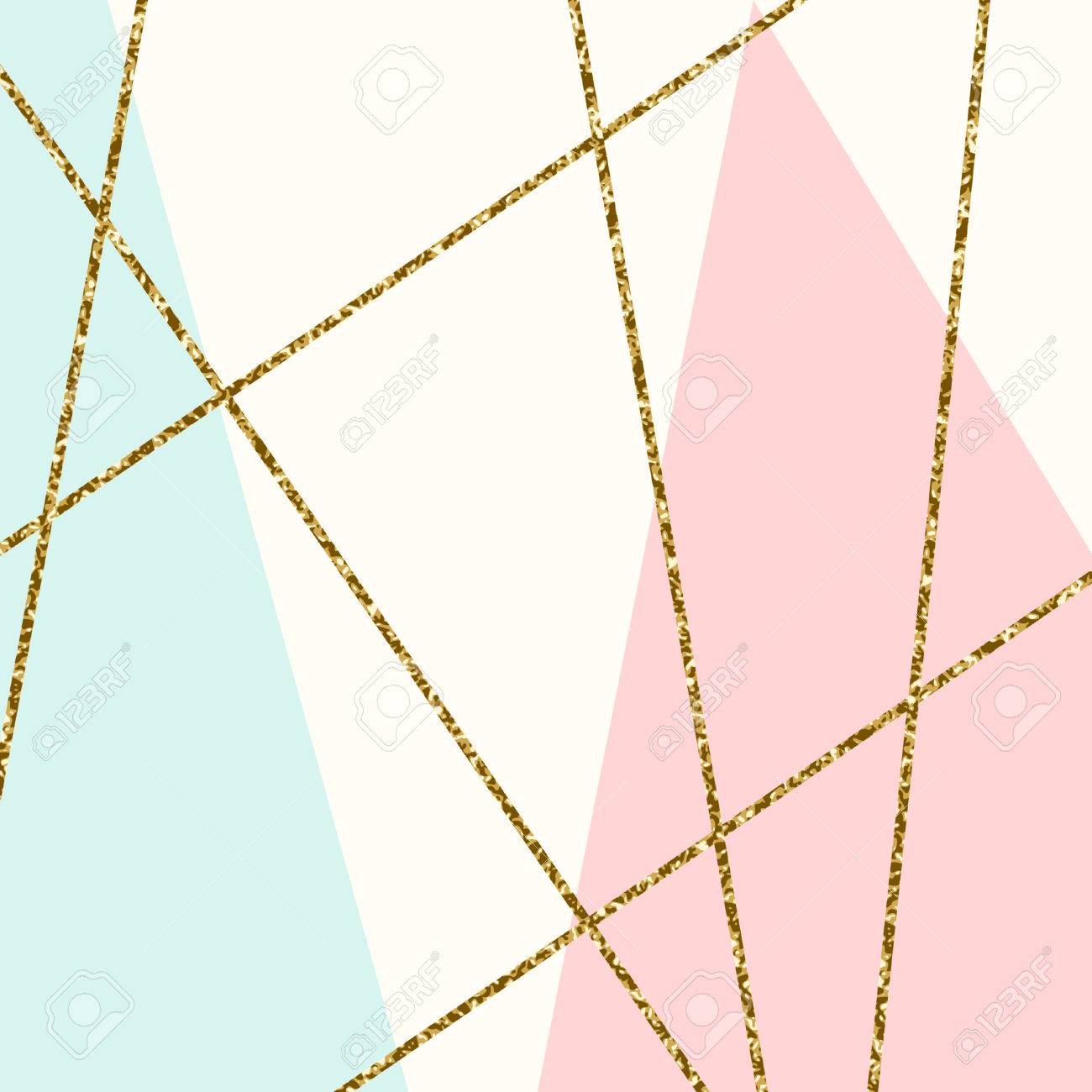 Abstract geometric composition in light blue, cream, gold glitter and pastel pink. Modern and stylish abstract design poster, cover, card design. - 65013526 Abstract geometric composition in light blue, cream, gold glitter and pastel pink. Modern and stylish abstract design poster, cover, card design. - 65013526