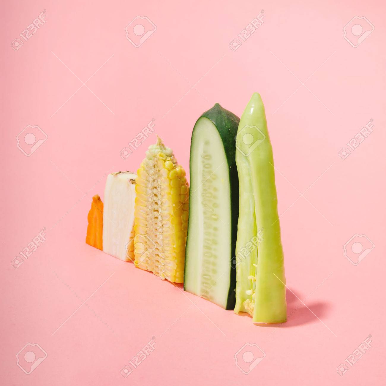 Various vegetables sliced in half. Minimal concept. - 70796710 Various vegetables sliced in half. Minimal concept. - 70796710