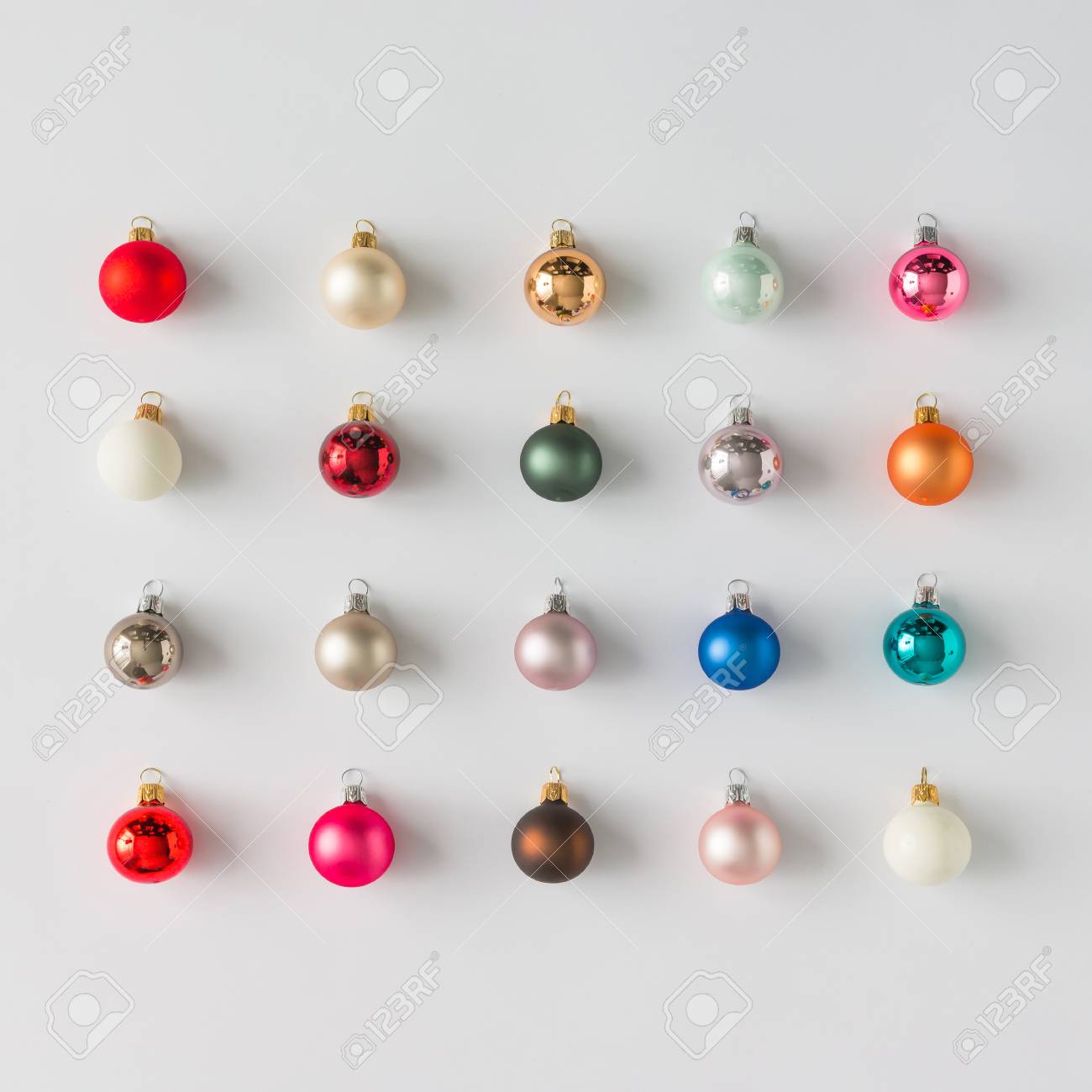 Colorful Christmas baubles decoration on bright background. Flat lay. Holiday concept. - 90516508 Colorful Christmas baubles decoration on bright background. Flat lay. Holiday concept. - 90516508