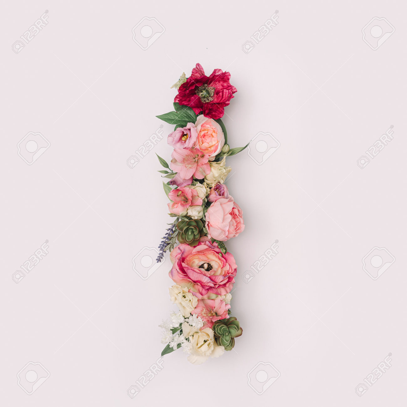 Letter I made of real natural flowers and leaves. Flower font concept. Unique collection of letters and numbers. Spring, summer and valentines creative idea. - 163345921 Letter I made of real natural flowers and leaves. Flower font concept. Unique collection of letters and numbers. Spring, summer and valentines creative idea. - 163345921