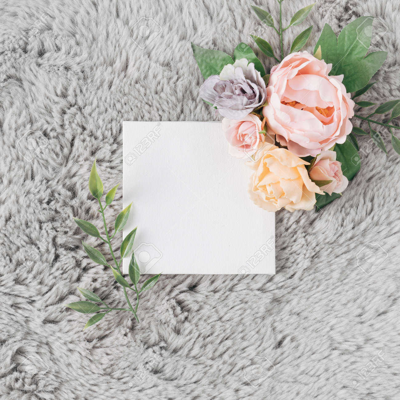 Fur background with Spring or Summer flowers. Minimal nature love concept. Mother's day Or Valentines idea. - 163287270 Fur background with Spring or Summer flowers. Minimal nature love concept. Mother's day Or Valentines idea. - 163287270