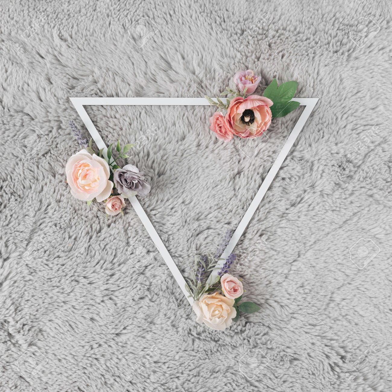 Fur background with Spring or Summer flowers. Minimal nature love concept. Mother's day Or Valentines idea. - 163288090 Fur background with Spring or Summer flowers. Minimal nature love concept. Mother's day Or Valentines idea. - 163288090