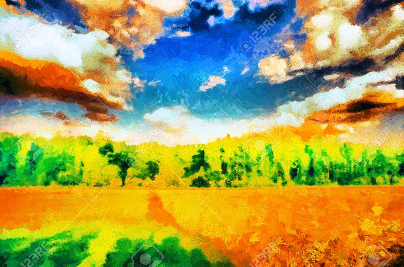 田園風景 油彩画 印象派スタイル