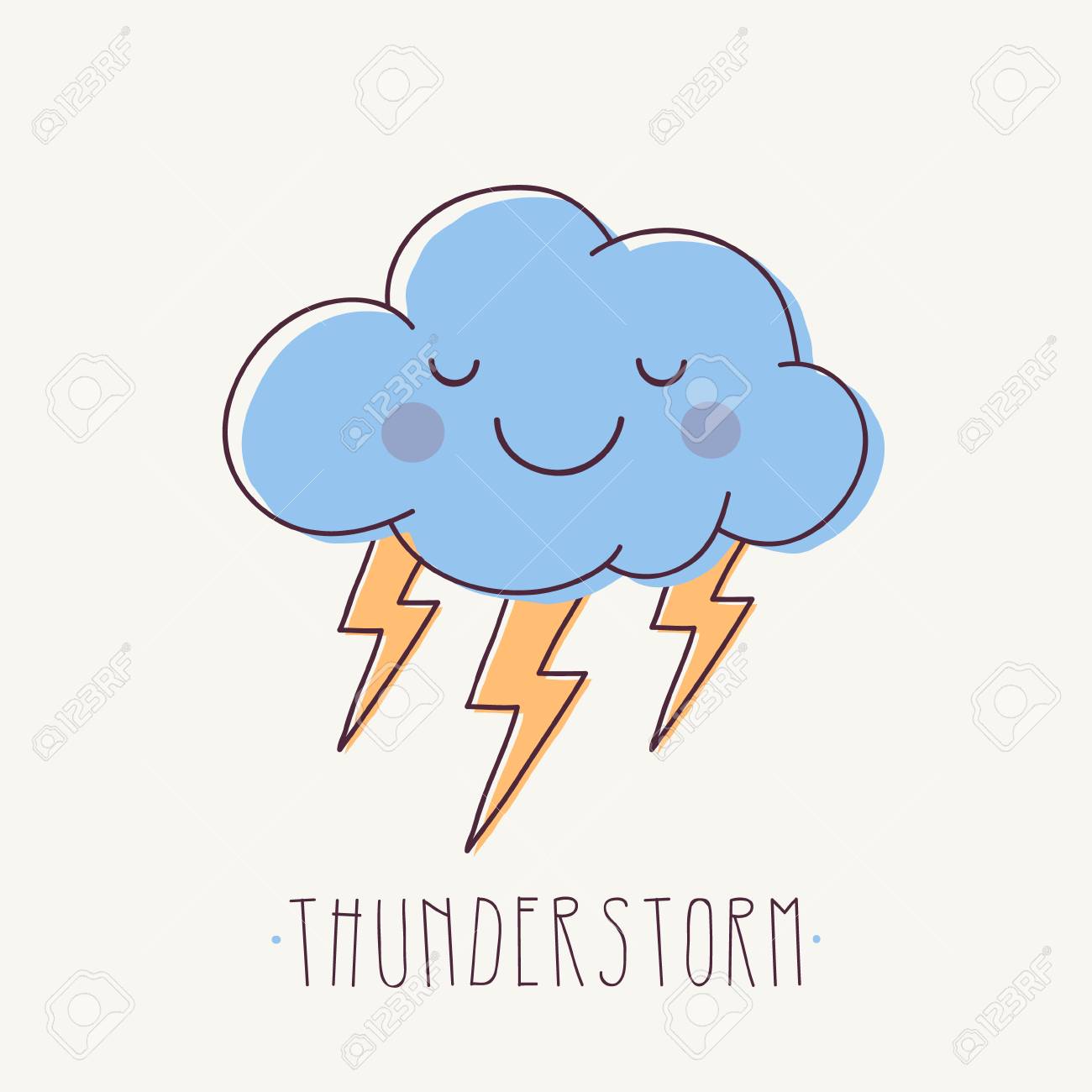 雷とテキストの点滅でかわいい嵐雲のベクター イラストです のイラスト素材 ベクタ Image