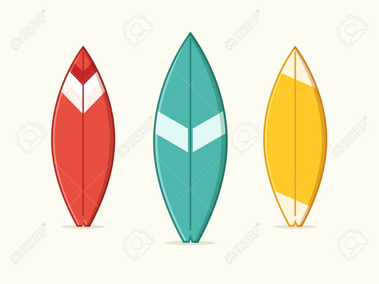 set of blue yellow and red surfboard flat design style royalty