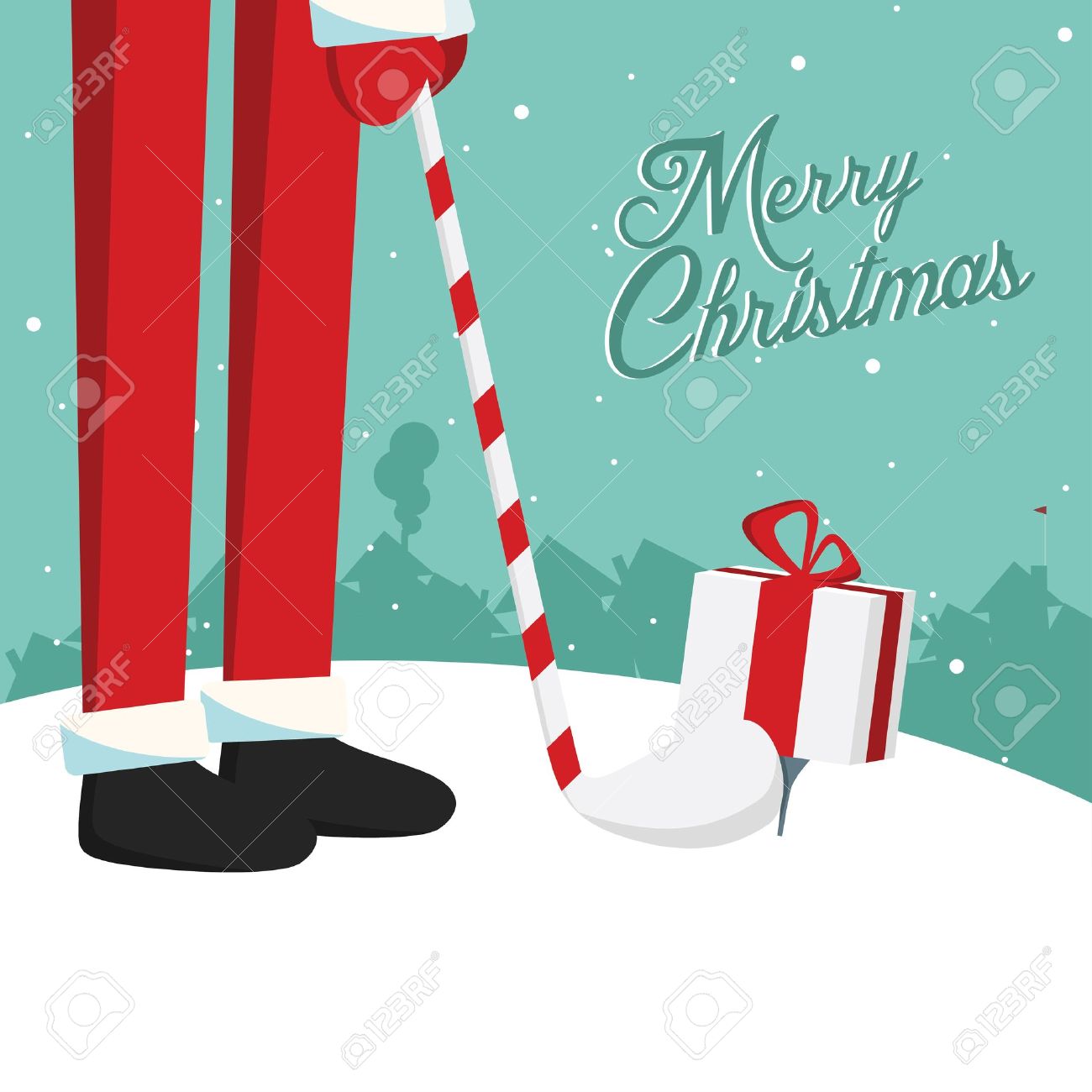 Funny Santa Claus Playing Golf With Presents Retro Vintage Merry Christmas Postcard Stock Vector 16438130 Funny Santa Claus Playing Golf With Presents Retro Vintage Merry Christmas Postcard Stock Vector 16438130