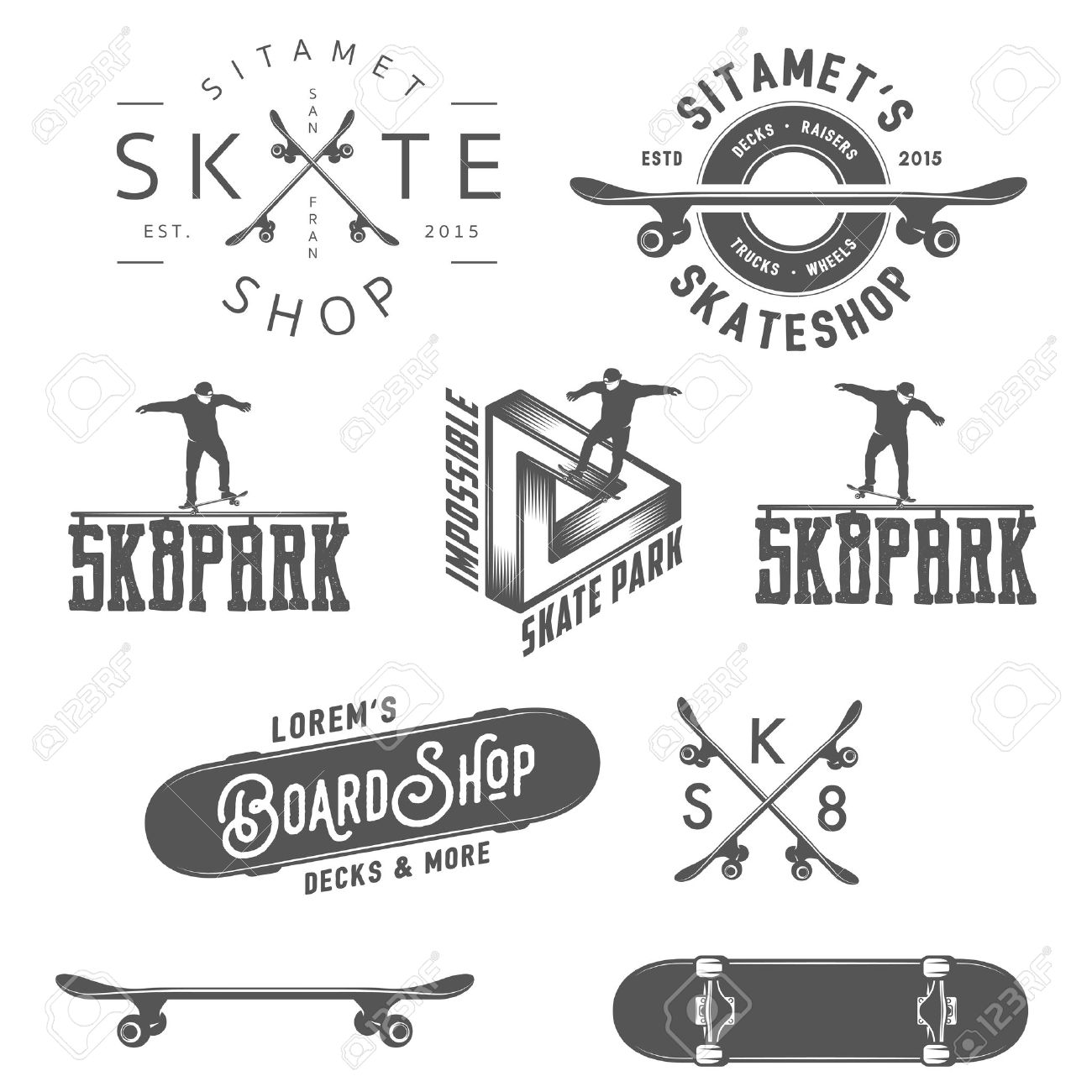 set of skateboarding labels badges and design elements royalty free svg cliparts vectors and stock illustration image 46443890