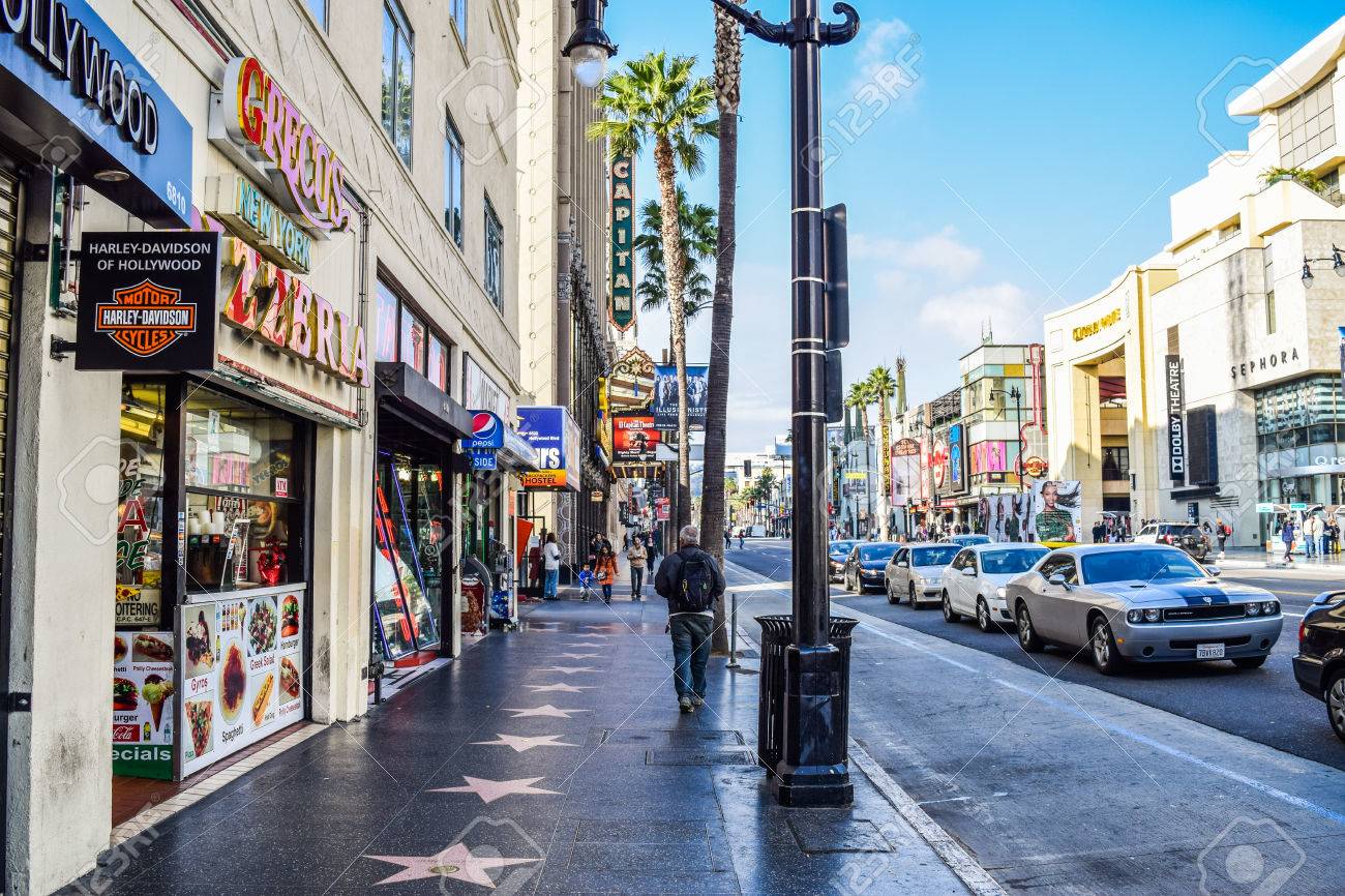 hollywood blvd los angeles california 01 16 2016 view of hollywood