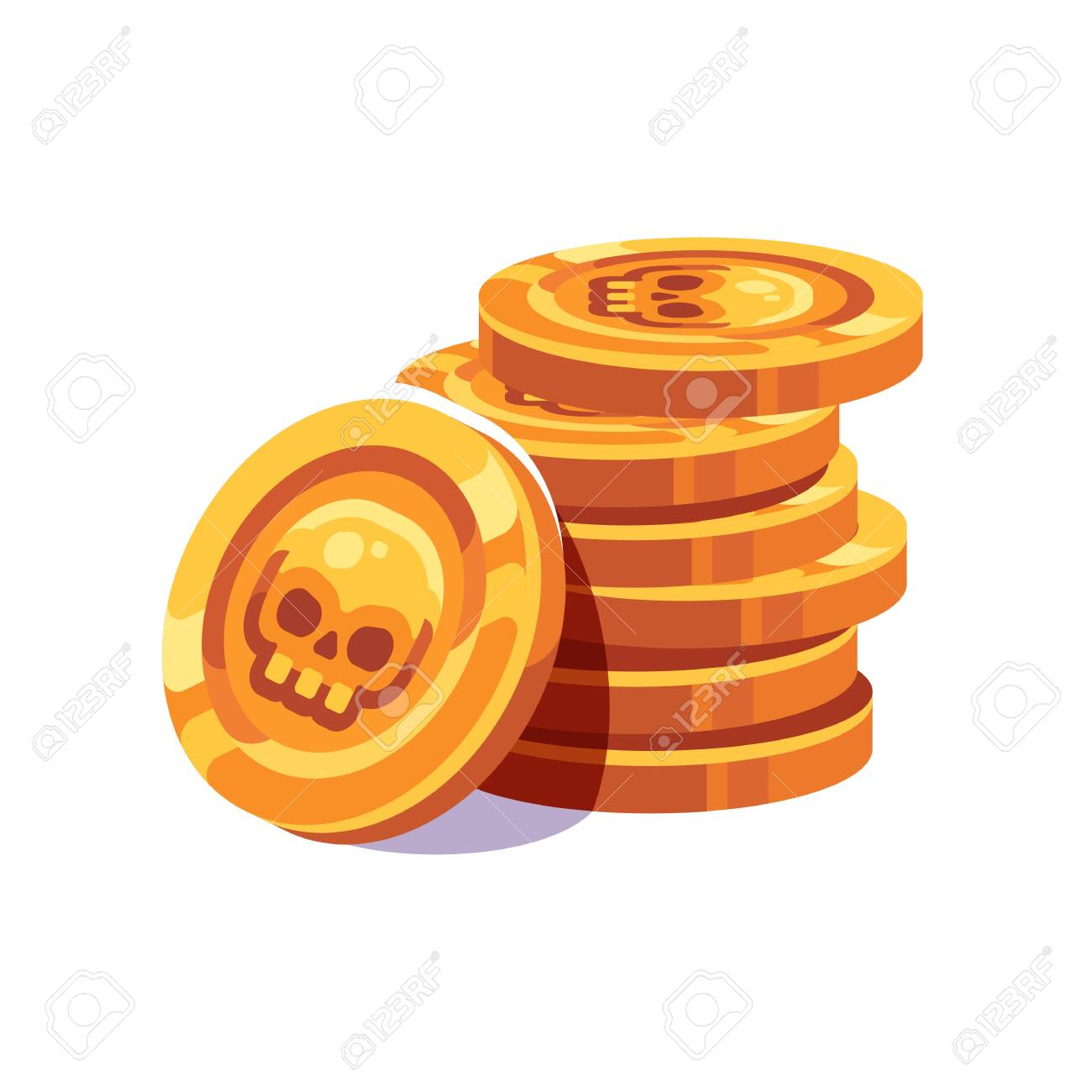 頭蓋骨スタックフラットイラストと金の海賊コインのイラスト素材・ベクター Image 141410035
