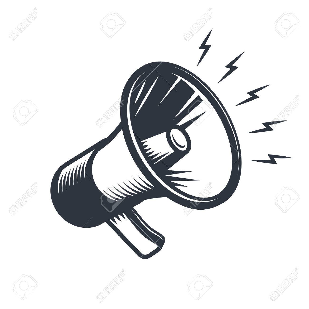 メガホンの Illustrationn モノクロ スタイル 白い背景上に分離 のイラスト素材 ベクタ Image