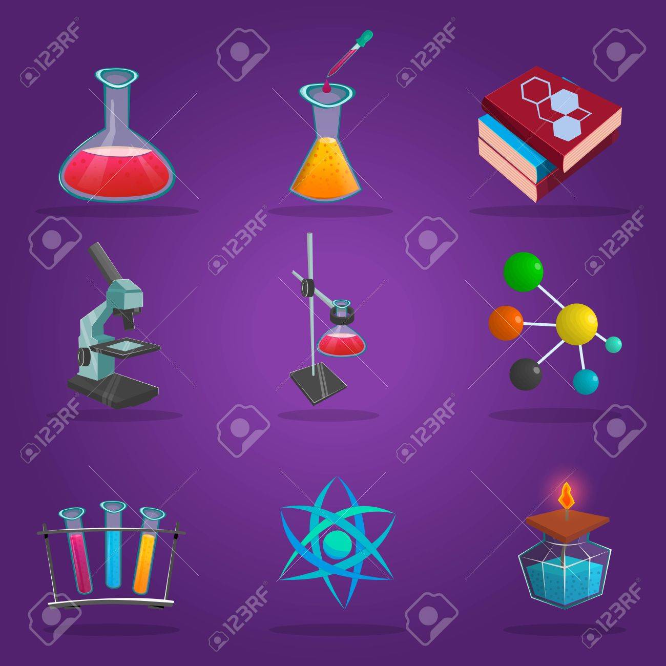 Laboratorio De Química Icono De Color Aislado Conjunto Con Tubos De En Diferentes Tamaños Manuales Y Otros Accesorios De La Ilustración Del Vector Ilustraciones Svg, Vectoriales, Clip Art Vectorizado Libre