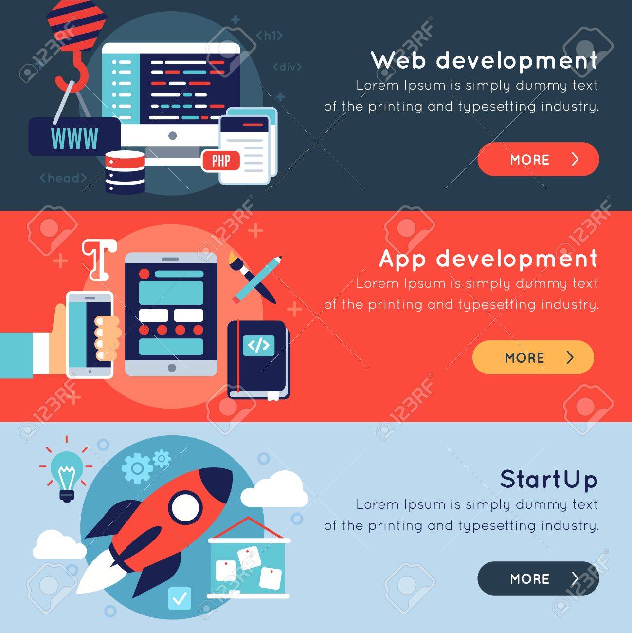 Three Colored Horizontal Program Development Banner Set With